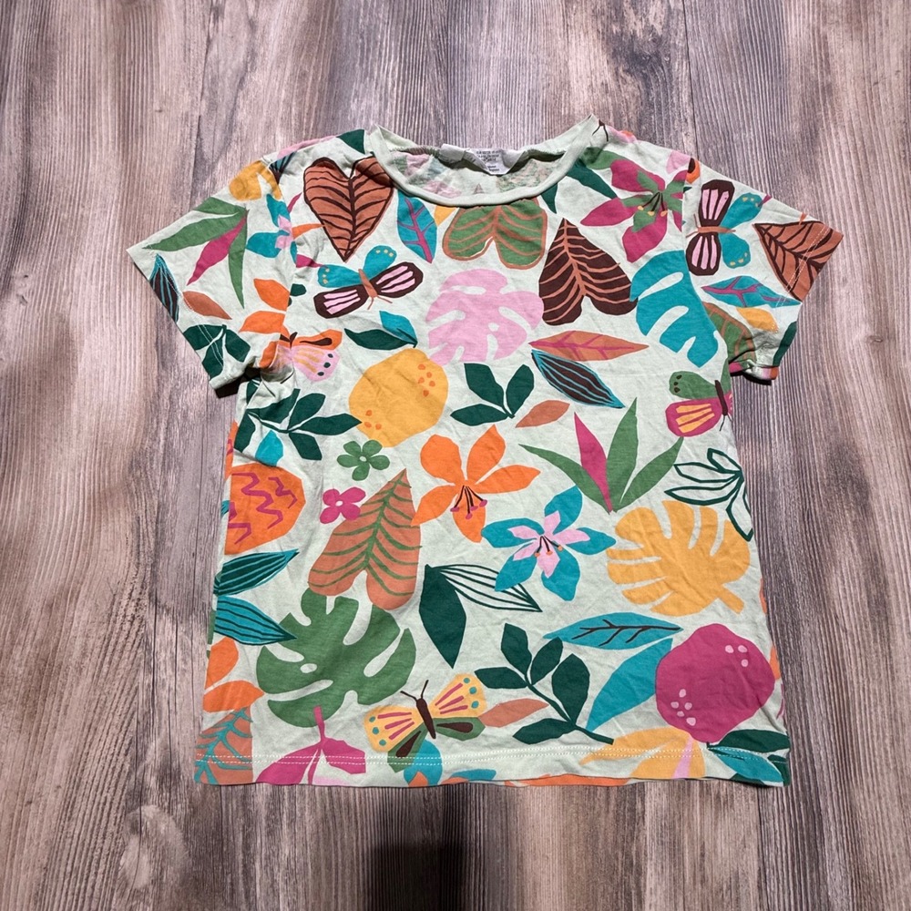 H&M T-Shirt Green Tropical Butterfly Print Kidcore Vibe